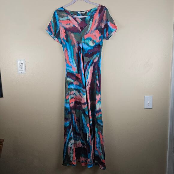 Soft Surroundings Zina Watercolor Pullover V-Neck Maxi Dress Size Medium - Picture 1 of 6
